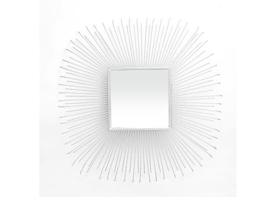 Square Sunburst Wall Art Mirror Silver Layered Metal Frame Mirrored Wall Decor